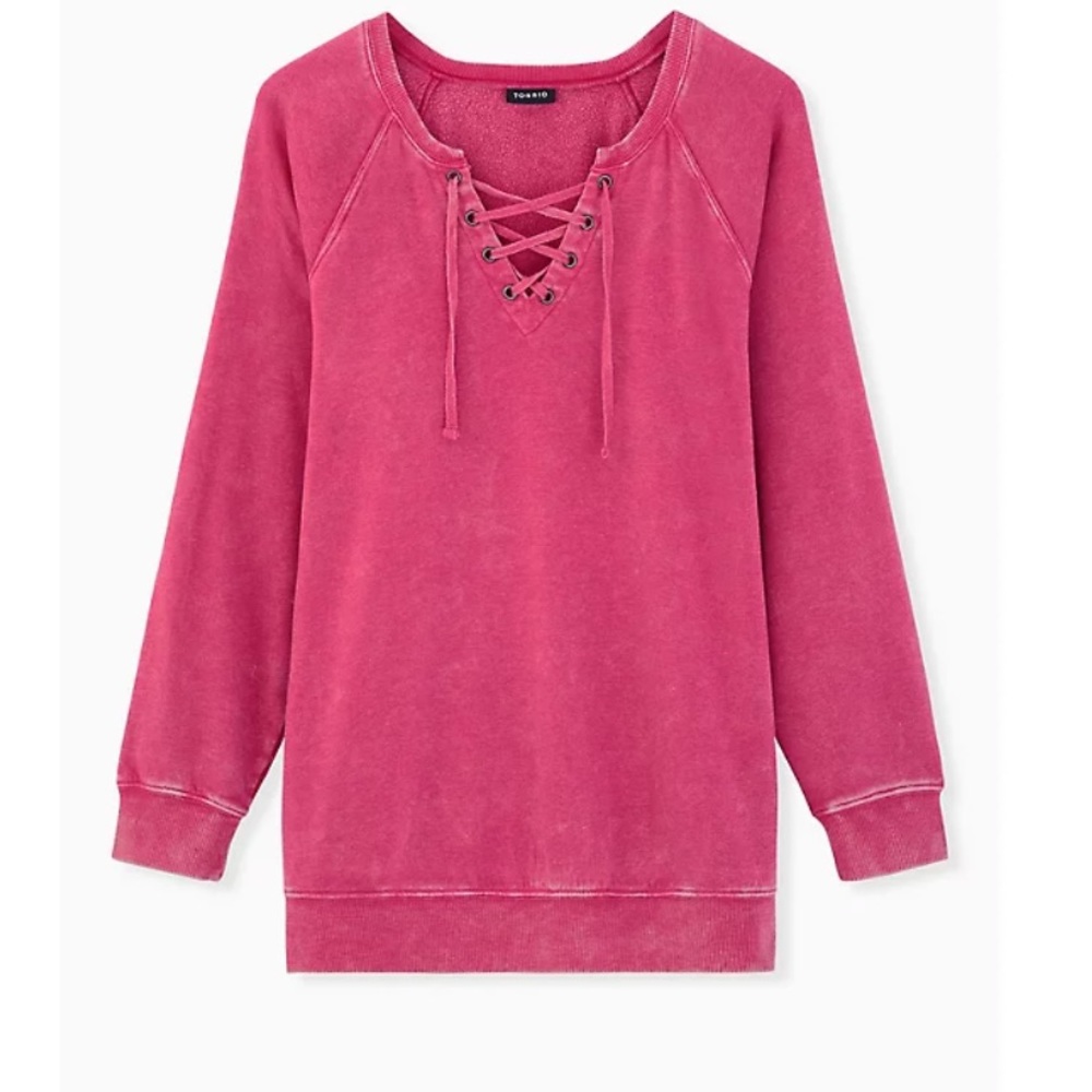 Torrid 00x Neon Pink Lace-Up Tunic Sweatshirt NWT - Picture 5 of 8